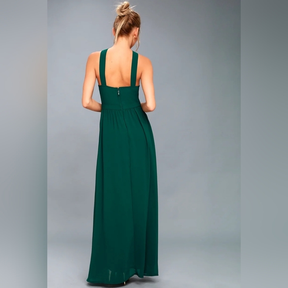 NWT Lulus Air of Romance Forest Green Maxi Dress Size Large - Picture 2 of 13